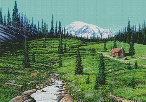 Alpine Meadow Cabin by Artecy printed cross stitch chart